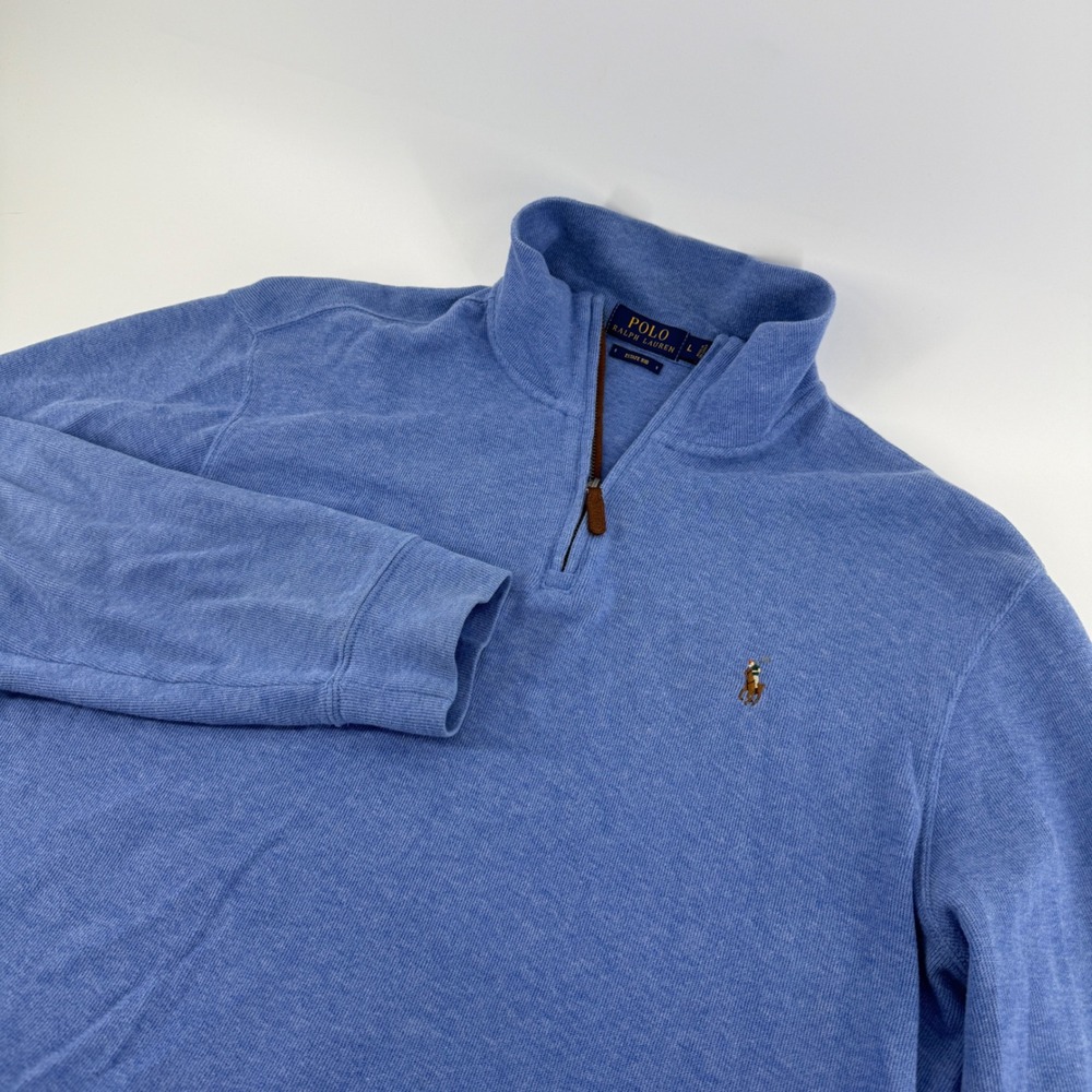 Polo‎ Ralph Lauren Mens Estate Rib Quarter Zip Pullover Blue Heather Large L